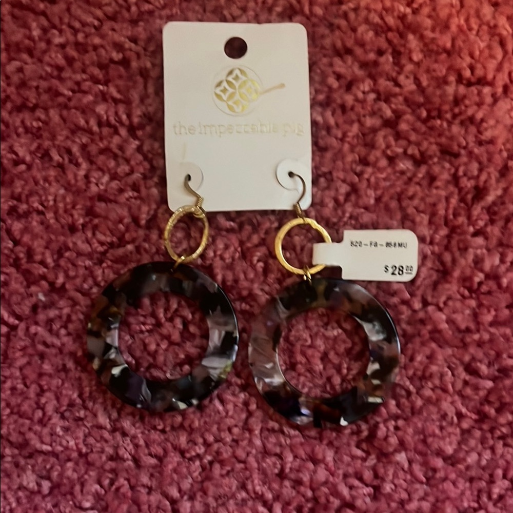 NWT The Impeccable Pig Black and Gold Statement Earrings
